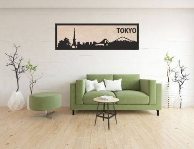 3D-Holzbild der Tokyo-Silhouette