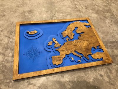 3D Wanddekoration aus Holz - Europakarte